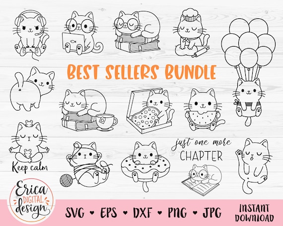 Cat outline SVG Bundle Bestseller cut file for Cricut Silhouette Funny cat PNG Cat lover Cat mom Kids decal Laser engraving Glowforge dxf
