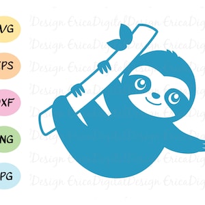 Baby sloth SVG Cute hanging sloth cut file Black and White cuttable vector Cutting file EPS DXF Silhouette Cameo Curio Cricut Scal Vinyl