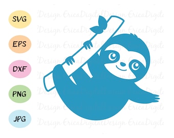 Baby sloth SVG Cute hanging sloth cut file Black and White cuttable vector Cutting file EPS DXF Silhouette Cameo Curio Cricut Scal Vinyl