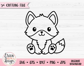Fox Outline SVG Cute sitting fox cut file for Cricut Silhouette Baby Shower Toddler Bodysuit Nursery Woodland animal Vinyl Laser Engraving