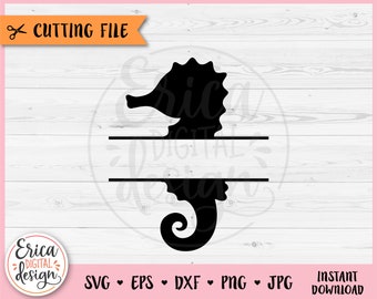 Split Seahorse SVG cut file Cricut Silhouette Kids Monogram Name Frame Sea Animal Border Seaworld Ocean Beach Summer Vinyl Laser Engraving