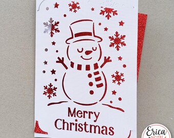 Snowman Christmas Card SVG Cute Snowman cut file for Cricut Silhouette Winter Greeting Insert Card Xmas Diy Christmas Cardmaking Papercraft