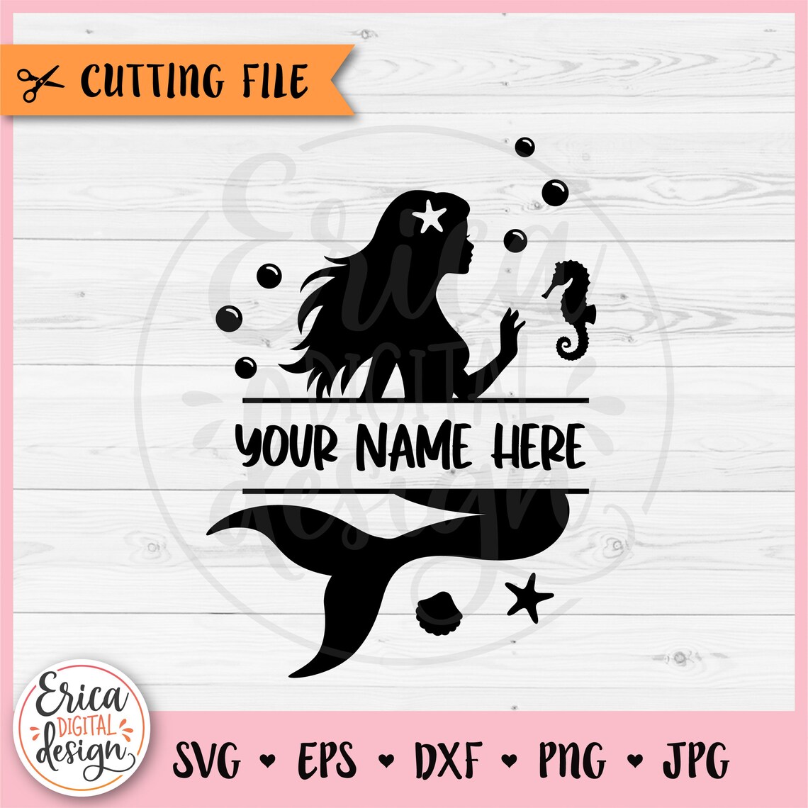 Split Mermaid Name Frame SVG Cut File Cricut Silhouette Under the Sea ...