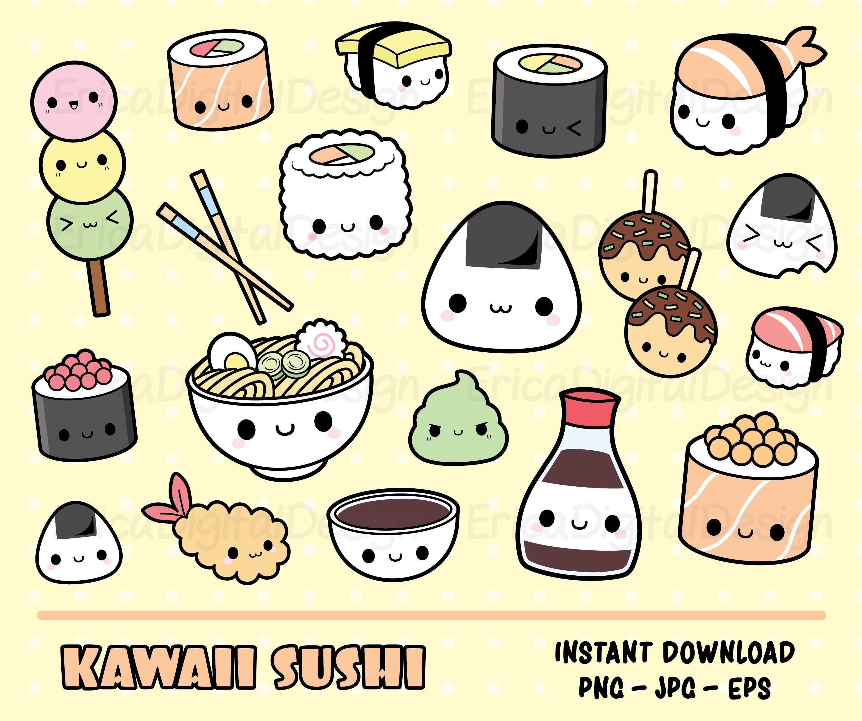 Sushi kawaii Clipart Bundle Cute sushi clip art Onigiri Nigiri | Etsy