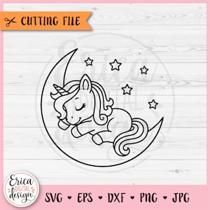 Baby Unicorn SVG Unicorn Moon file di taglio Cricut Silhouette Kawaii Cute Unicorn Baby Girl Baby Body Nursery Ferro su incisione laser in vinile