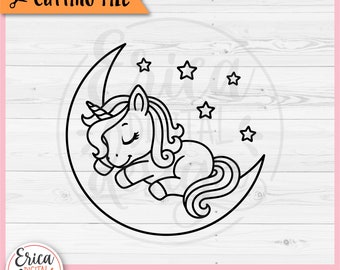 Baby Unicorn SVG Unicorn Moon cut file Cricut Silhouette Kawaii Cute Unicorn Baby Girl Baby Bodysuit Nursery Iron on Vinyl Laser Engraving