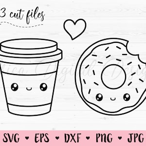 コーヒーカップとドーナツのSVGカットファイル かわいい食べ物 コーヒー好き 完璧なマッチ 友情 親友 バレンタイン シルエット クリカット ビニール デカール シャツ