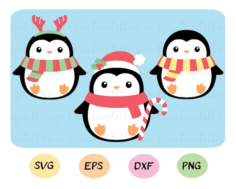 Download Christmas penguins SVG cut file Kawaii santa hat penguin ...