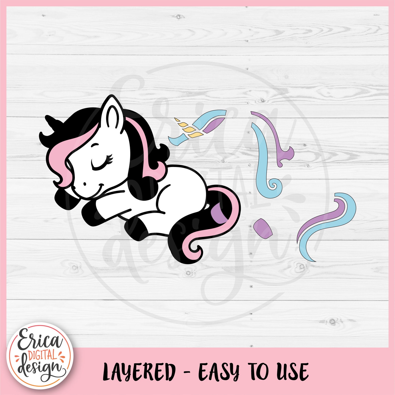 Unicorn Layered SVG Cute Baby Unicorn Cut File Cricut Silhouette Kawaii ...