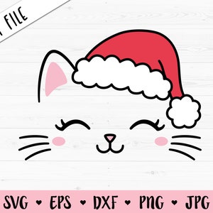 Kerst kat gezicht SVG Kitten snorharen gesneden bestand Cute Kitty wimpers Baby kat hoofd Kawaii meisje silhouet Cricut Vinyl Shirt Romper ijzer