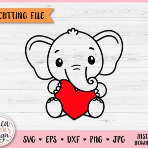 Elefantino con il cuore File di taglio SVG Cricut Silhouette Elefante carino Baby Shower Boy Girl Jungle Animal Safari Zoo Vinyl Incisione laser