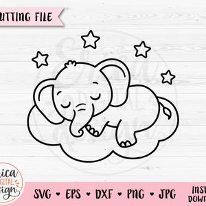 Baby Elefant SVG Elefant Schlafende Wolke Outline Schnittdatei Baby Shower Junge Mädchen Body Kinderzimmer Silhouette Cricut Vinyl Lasergravur