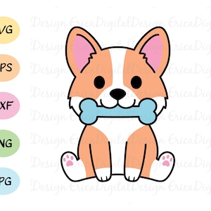 Corgi with bone SVG cut file Kawaii corgi dog vector Funny corgi Animal Pet cutting file Silhouette Cricut Kids T-shirt Vinyl
