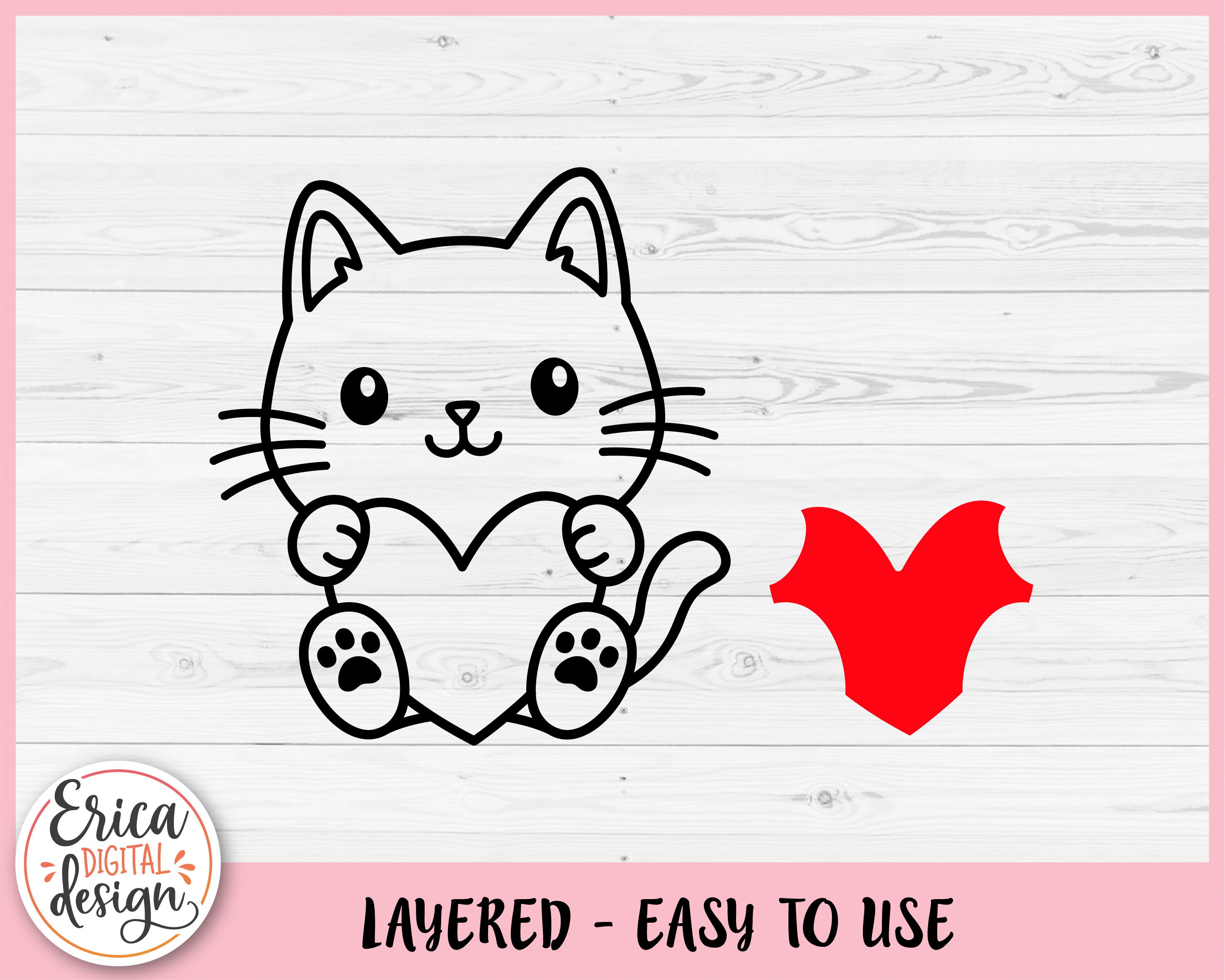 Cat With Heart SVG Cute Baby Cat Outline Cut File for Cricut - Etsy
