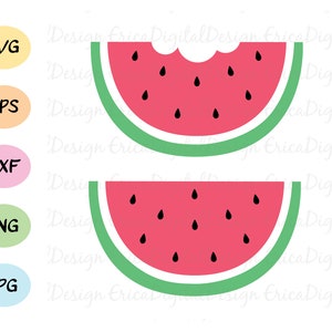 Watermelon SVG cut file Kawaii fruit vector Bitten Watermelon Summer cutting file EPS DXF Silhouette Cameo Curio Cricut Vinyl Iron on shirt