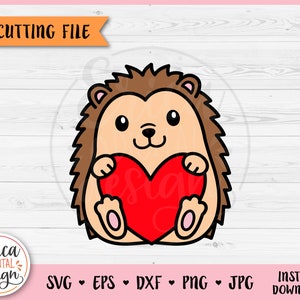 Ouriço bebê com coração em camadas arquivo de corte SVG para Cricut Silhouette Cute Woodland Animal Clipart PNG Kids Valentine Boy Girl Bodysuit Vinil