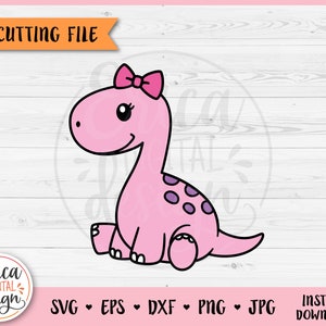 Bebé dinosaurio niña en capas SVG archivo de corte Cricut silueta lindo Brontosaurus Dino Clipart PNG Jurassic Animal niño camisa body vinilo
