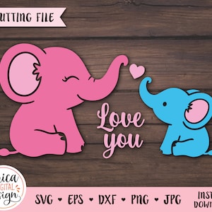 Mama Baby Elefant SVG Süße Mama Elefant Schnittdatei Muttertag Familie Baby Shower Love you Mommy Son Tochter Silhouette Cricut Vinyl Tier