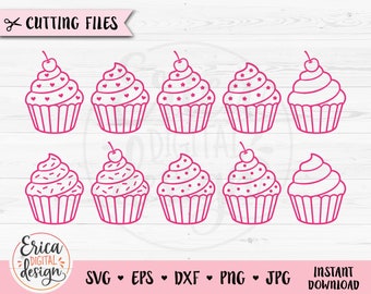 Cupcake Outline SVG Cute Cupcake Schneidedatei Geburtstagsshirt Sweet Girl Bakery Silhouette Cricut Vinyl Valentinstag Holz Lasergravur