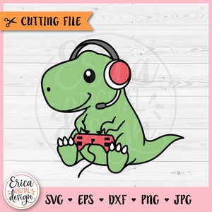 Gamer T-Rex geschichtet SVG geschnitten Datei Cricut Silhouette Lustige Dinosaurier Gaming Baby Trex Spielen Videospiel Nerd Kinder Dinosaurier Shirt Aufbügeln