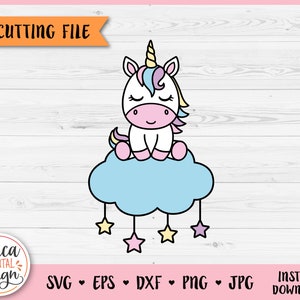 Baby Unicorn Layered SVG file di taglio per Cricut Silhouette Cute Unicorn on Cloud Clipart PNG Magical Unicorn Baby Shower Neonato Iron on Vinyl