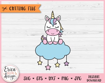 Baby Unicorn Layered SVG cut file for Cricut Silhouette Cute Unicorn on Cloud Clipart PNG Magical Unicorn Baby Shower Newborn Iron on Vinyl