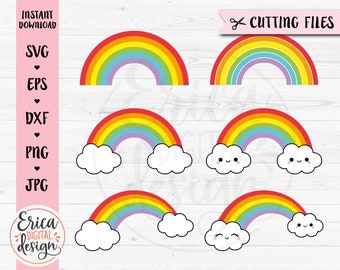 Rainbow Bundle SVG Cute Cloud cut file Clouds Pastel Rainbow clipart Kid Shirt Baby Name Bodysuit Silhouette Cricut Vinyl Iron on Gay Pride