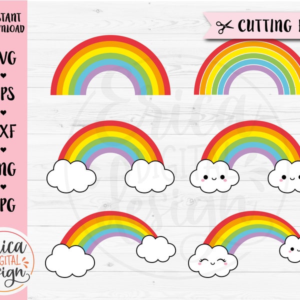 Rainbow Bundle SVG Cute Cloud cut file Clouds Pastel Rainbow clipart Kid Shirt Baby Name Bodysuit Silhouette Cricut Vinyl Iron on Gay Pride