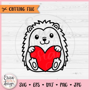 Hérisson mignon Saint-Valentin coeur SVG coupe Cricut Silhouette joyeuse Saint-Valentin animaux de la forêt anniversaire fer sur vinyle gravure laser