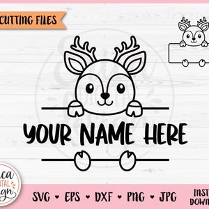 Split Reh SVG Kawaii Reh Namen Rahmen geschnitten Datei Cricut Silhouette Schüler Namen Tag Schule Klassenzimmer Label Wald Baby Tier Aufbügeln