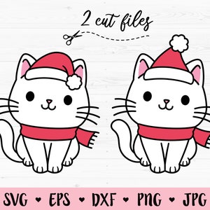 Chat de Noël SVG Cat avec Santa Hat cut file Meow Christmas Cute Kitty Holidays shirt Baby bodysuit Silhouette Cricut Vinyl Iron on