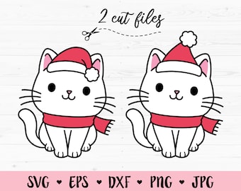 Kerst kat SVG Kat met Santa Hat gesneden bestand Miauw Kerst Schattige Grappige kitty Holidays shirt Baby bodysuit Silhouette Cricut Vinyl Iron op