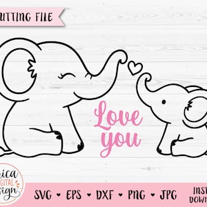 Moeder Baby Olifant SVG Lieve Mama Olifant Outline gesneden bestand Moederdag Familie Baby Douche Schattig Dierensilhouet Cricut Vinyl Lasergravure