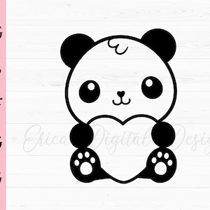Schattige baby panda hart omtrek SVG Kawaii panda Sticker gesneden bestand Liefde Valentine snijden Cuttable vector EPS DXF Silhouet Cameo Cricut Vinyl