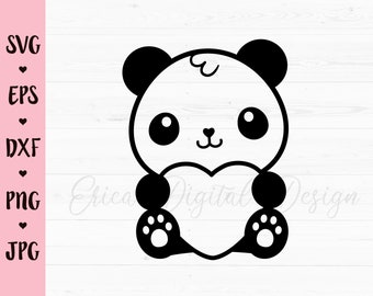 Cute baby panda heart outline SVG Kawaii panda Decal cut file Love Valentine cutting Cuttable vector EPS DXF Silhouette Cameo Cricut Vinyl