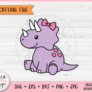 Baby Dinosaurier Mädchen geschichtet SVG geschnitten Datei Cricut Silhouette niedlich Triceratops Dino Clipart PNG Jurassic Tier Kleinkind Baby Mädchen Shirt Body