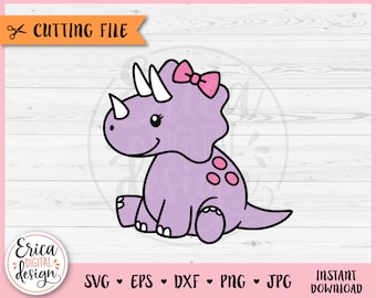 Baby Dinosaur Girl Layered SVG cut file Cricut Silhouette Cute Triceratops Dino Clipart PNG Jurassic Animal Toddler Baby Girl Shirt Bodysuit