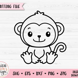 Monkey SVG Cute sitting monkey Outline cut file Cricut Silhouette Gorilla Jungle Zoo Safari Animal clipart Baby shower Kids Laser engraving