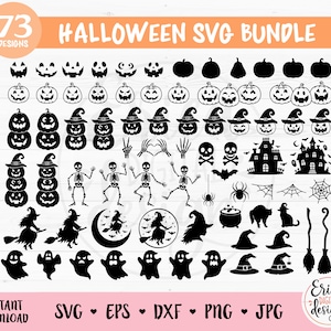 Halloween SVG Bundle cut file Cricut Silhouette Jack O Lantern Face Pumpkin Witch Hat Haunted House Skeleton Hand Ghost Spider Iron on Vinyl