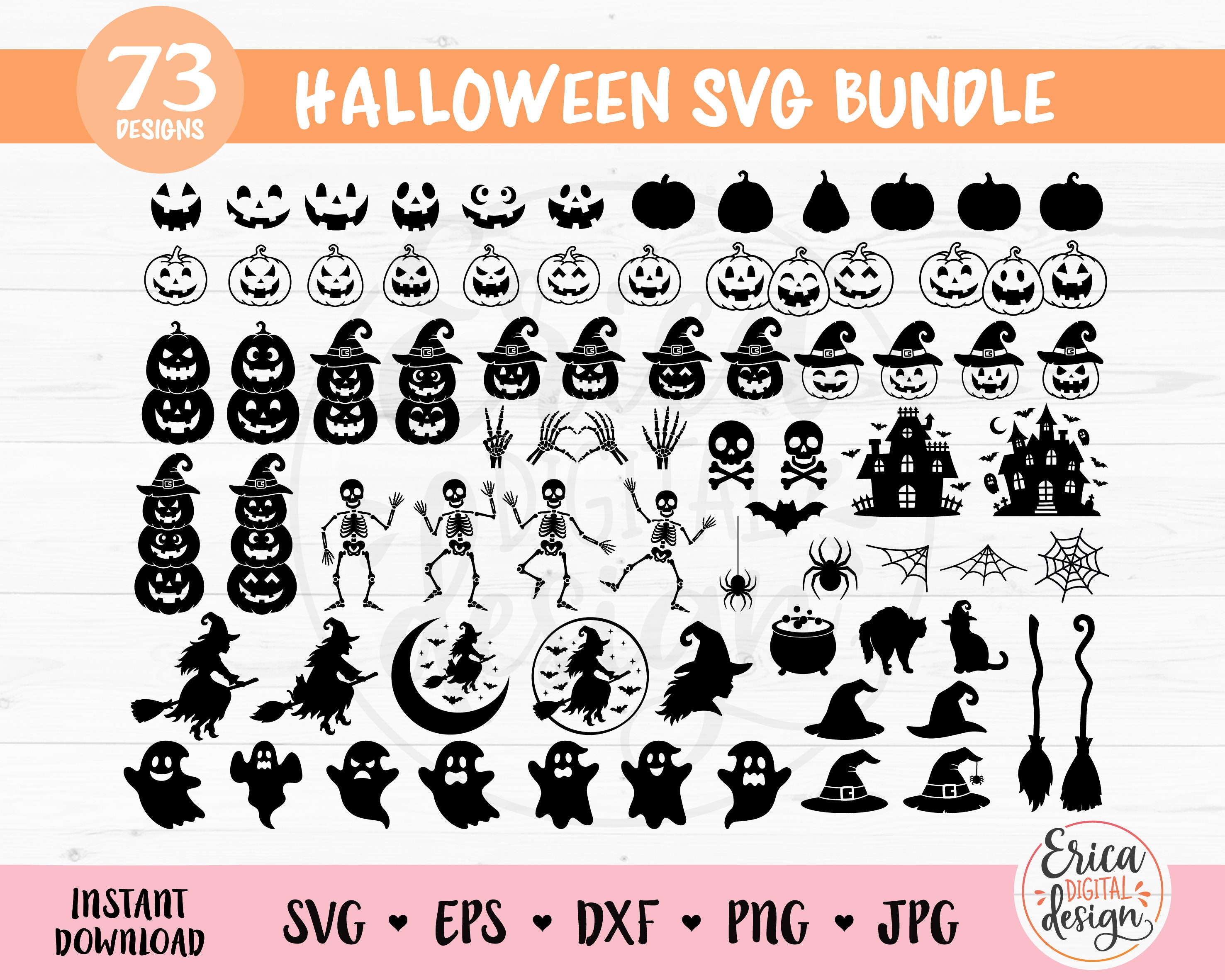 Halloween SVG Bundle Cut File Cricut Silhouette Jack O Lantern Face ...