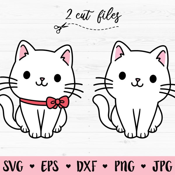 Cute Cat SVG Baby cat layered cut file Kawaii cat with bow Kitty digital stamp Funny animal Pet decal Cat lover Cricut Silhouette Vinyl Girl