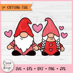 Amore Gnomi SVG San Valentino Gnome file di taglio a strati Cricut Silhouette Carino San Valentino Cuori Anniversario Coppia Fidanzamento Ferro su Vinile