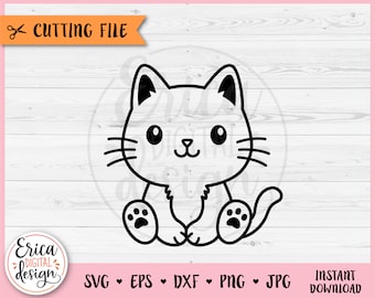 Baby Cat Outline SVG cut file for Cricut Silhouette Cute Sitting Cat Kitty Baby Shirt Toddler Bodysuit Nursery Iron on Vinyl Laser Engraving