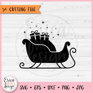 Santa Sleigh SVG Kerstslee gesneden bestand voor Cricut Silhouet Winter Happy Holidays Merry Christmas Clipart Kids Shirt Iron op Vinyl