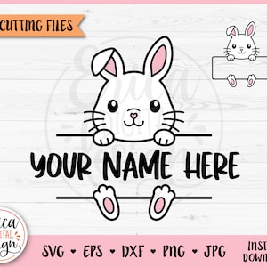 Bunny Clipart nome cornice file di taglio a strati SVG Cricut Silhouette Split Monogram Student nome Tag scuola aula etichetta Woodland Baby Animal