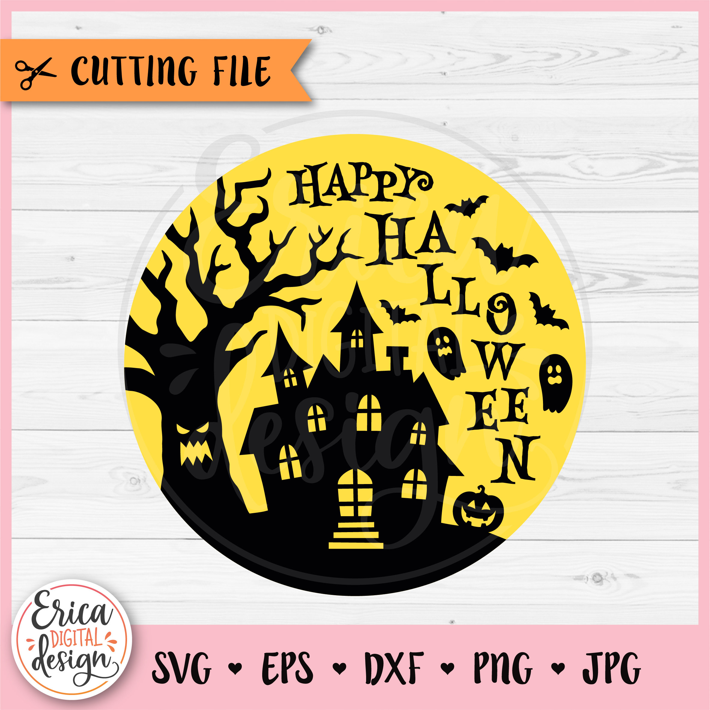Happy Halloween Round Sign SVG Cut File Cricut Silhouette Haunted House ...