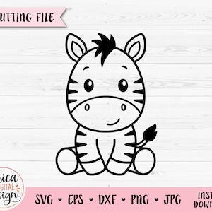 Zebra SVG Cute baby zebra contorno file di taglio Cricut Silhouette Jungle Safari Zoo Savanna Animal PNG Baby Kids Incisione laser Timbro digitale