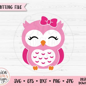 Süßes Eulenmädchen SVG Baby Eule Schleife Cut File Süße Kleine Eule Baby Shower Mädchen Shirt Bodysuit Kawaii Animal Kids Birthday Silhouette Cricut Vinyl