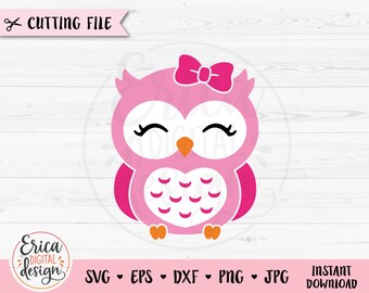 かわいいフクロウの女の子 SVG 赤ちゃんフクロウの弓カットファイル