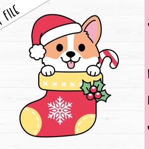 Christmas Corgi SVG Christmas Stocking cut file Funny Corgi dog Cute puppy Kids Boy Girl Holiday shirt bodysuit Silhouette Cricut Vinyl Iron